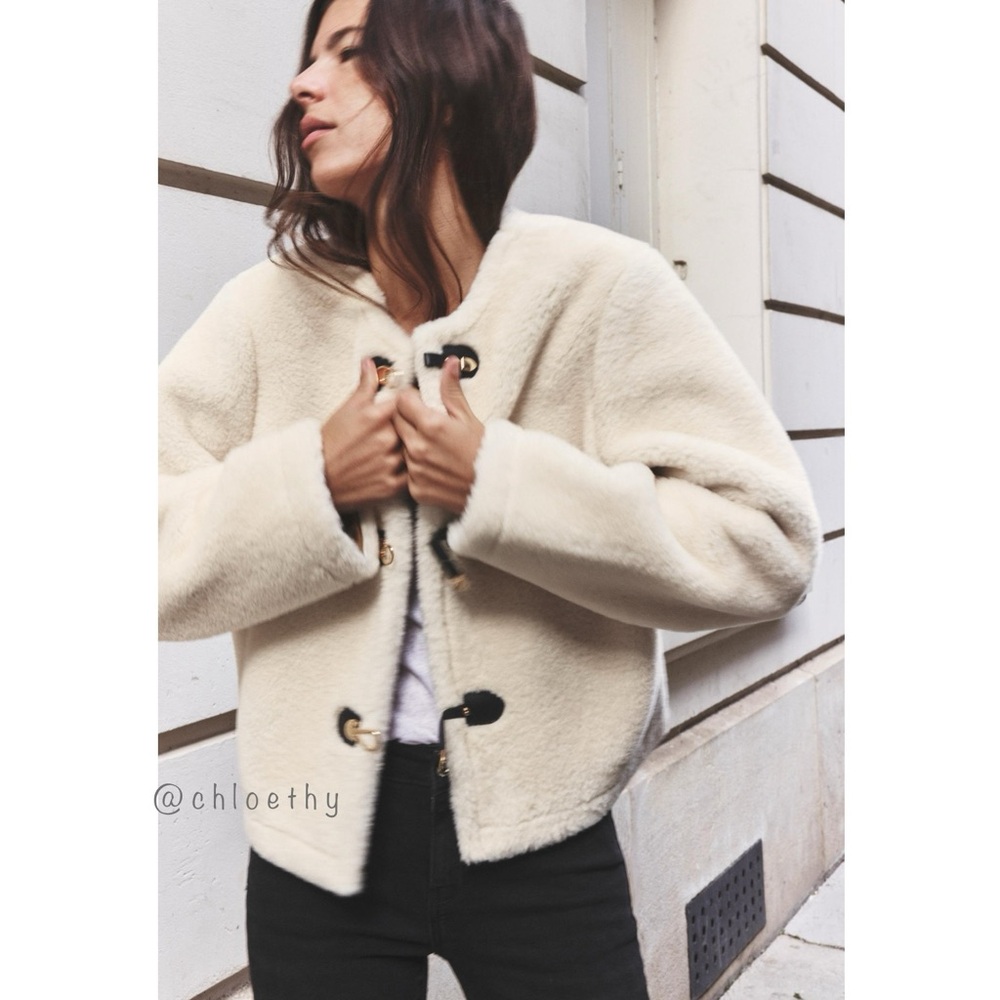 Zara FAUX FUR JACKET WITH FIREMAN CLASP - Picture 11 of 14